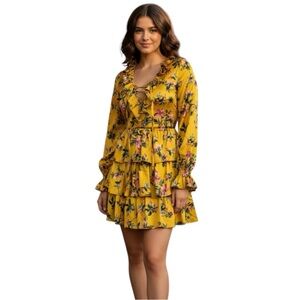 AVEC LES FILLES mustard dark gold yellow sundress flower pattern anthro ruffle 8